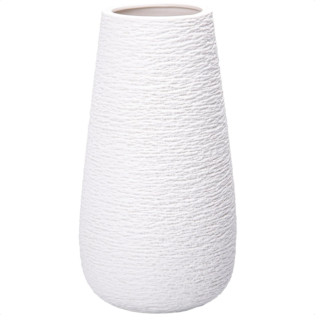 D'vine Dev 12 Inch Textured White Elegant Oval Ceramic Vase for Flowers, Home Décor Vase with Design Box, VS-LD-C-1
