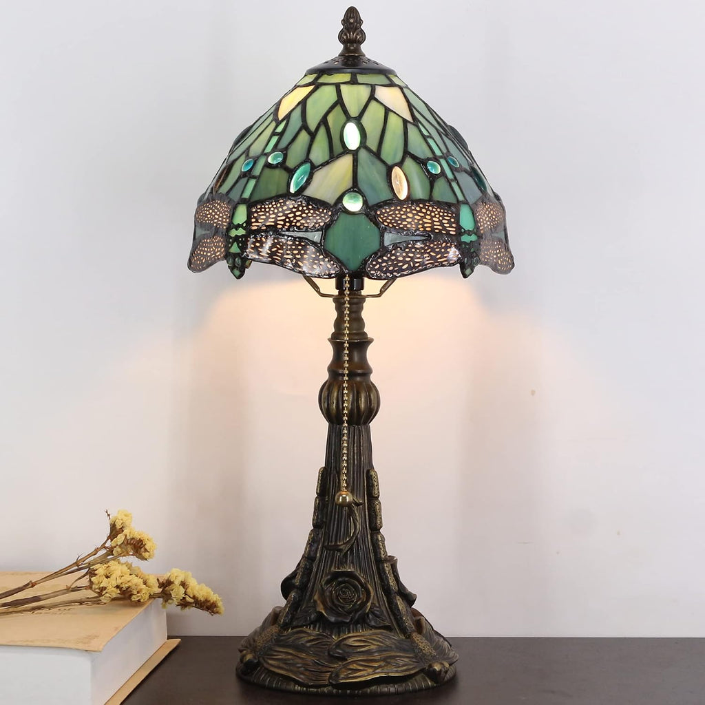 Small Tiffany Lamp Mini Stained Glass Desk Lamp Sea Blue Dragonfly