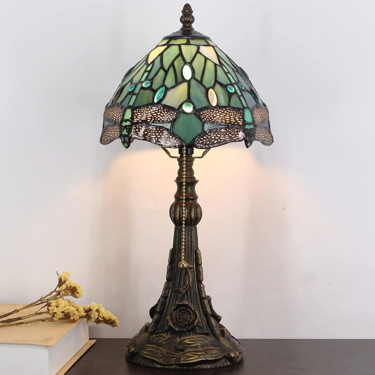 Small Tiffany Lamp Mini Stained Glass Desk Lamp Sea Blue Dragonfly
