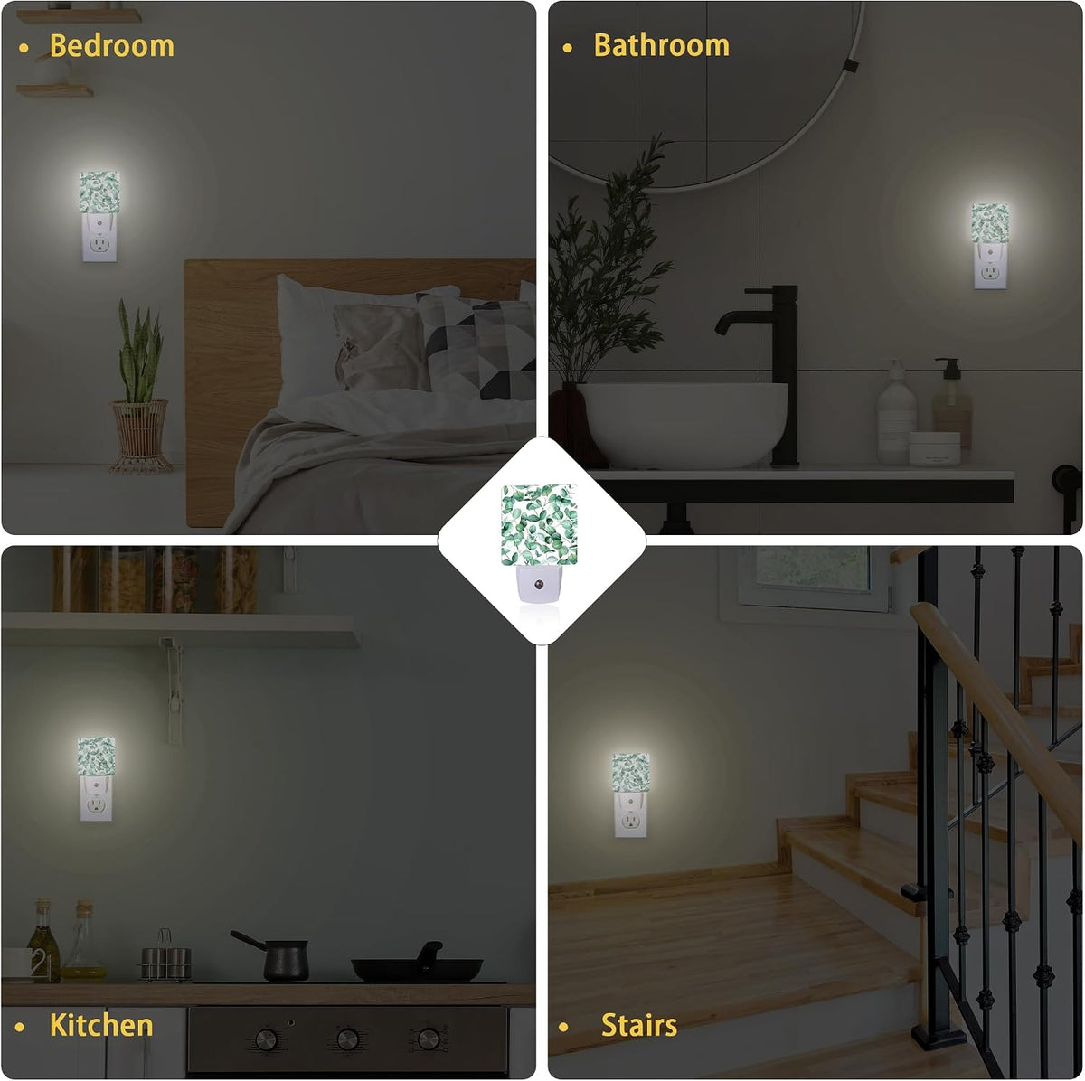 Eucalyptus Leaves Night Light,Plug in Night Light, Dusk to Dawn Sensor Nightlights for Stairway/Hallway/Kitchen/Bedroom/Bathroom 0.5W