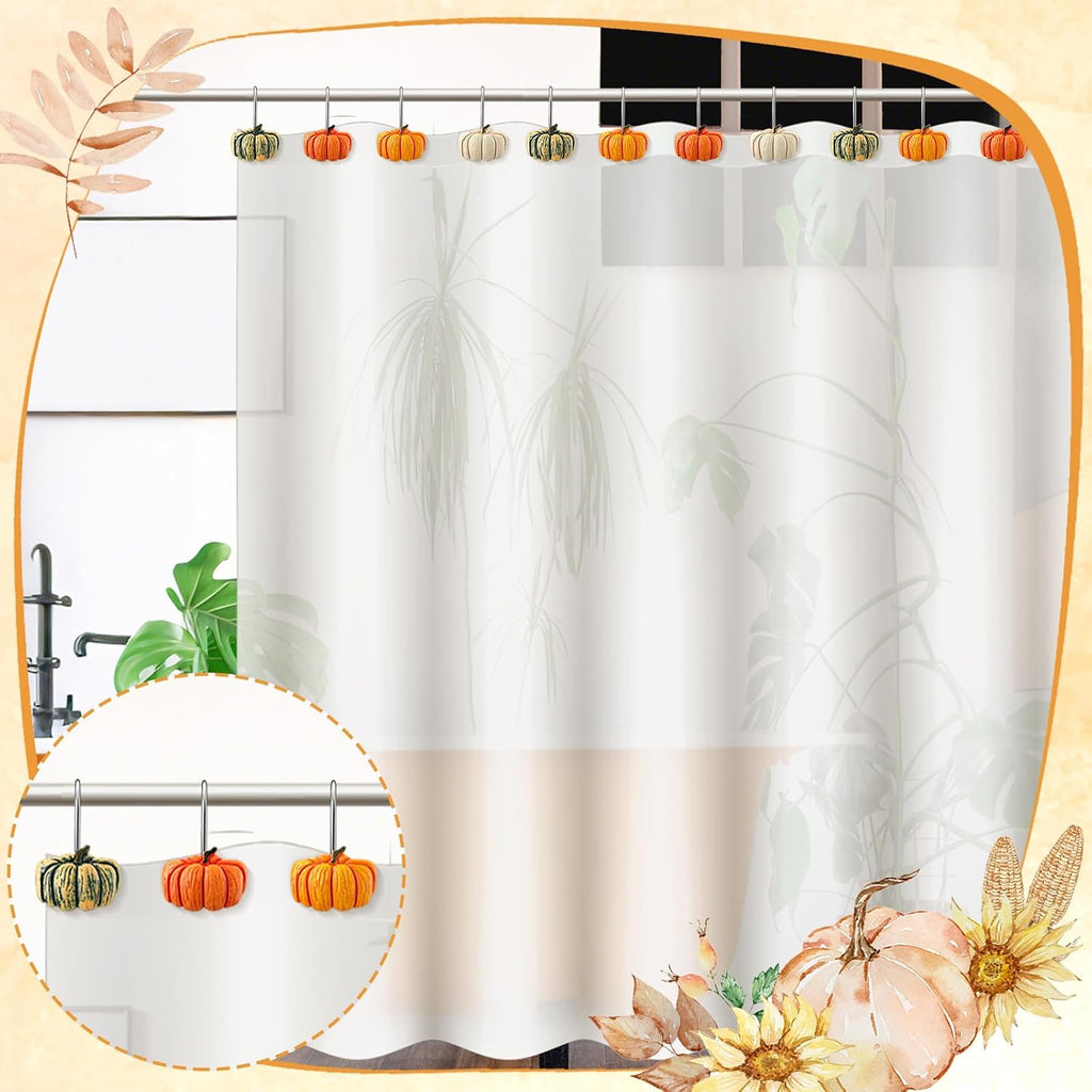 Reallnaive 12 Pcs Pumpkin Fall Shower Curtain Hooks Farmhouse, Green