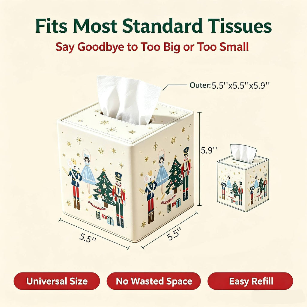 Christmas Tissue Box Cover Holder Square Home Decorative (Nutcracker)