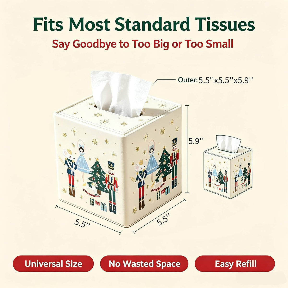 Christmas Tissue Box Cover Holder Square Home Decorative (Nutcracker)