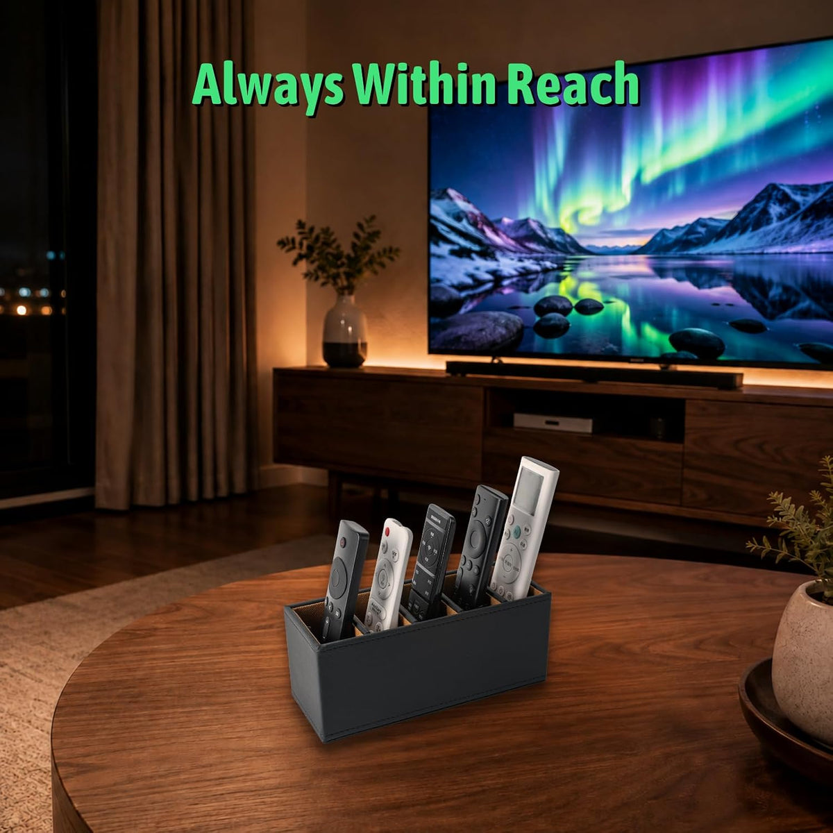 5-Slot Remote Control Holder, PU Leather TV Remote Caddy for Table