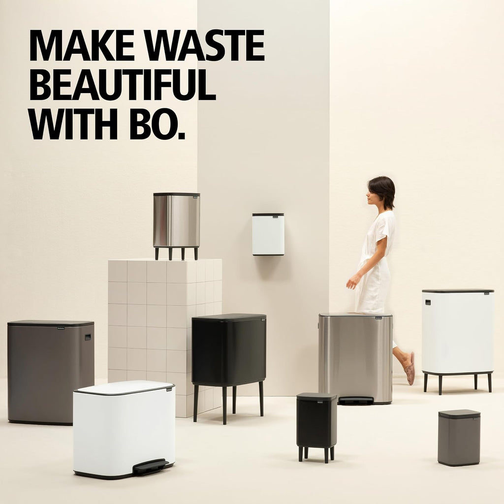 Brabantia Bo Small Step-On Trash Can | 1.8 Gal / 7L | Matt Steel Fingerprint Proof | Light-Pedal, Soft-Close, Bedroom, Bathroom, Nursery Trash Can, Removable Inner Bucket, Non-Slip Base | + Trash Bags