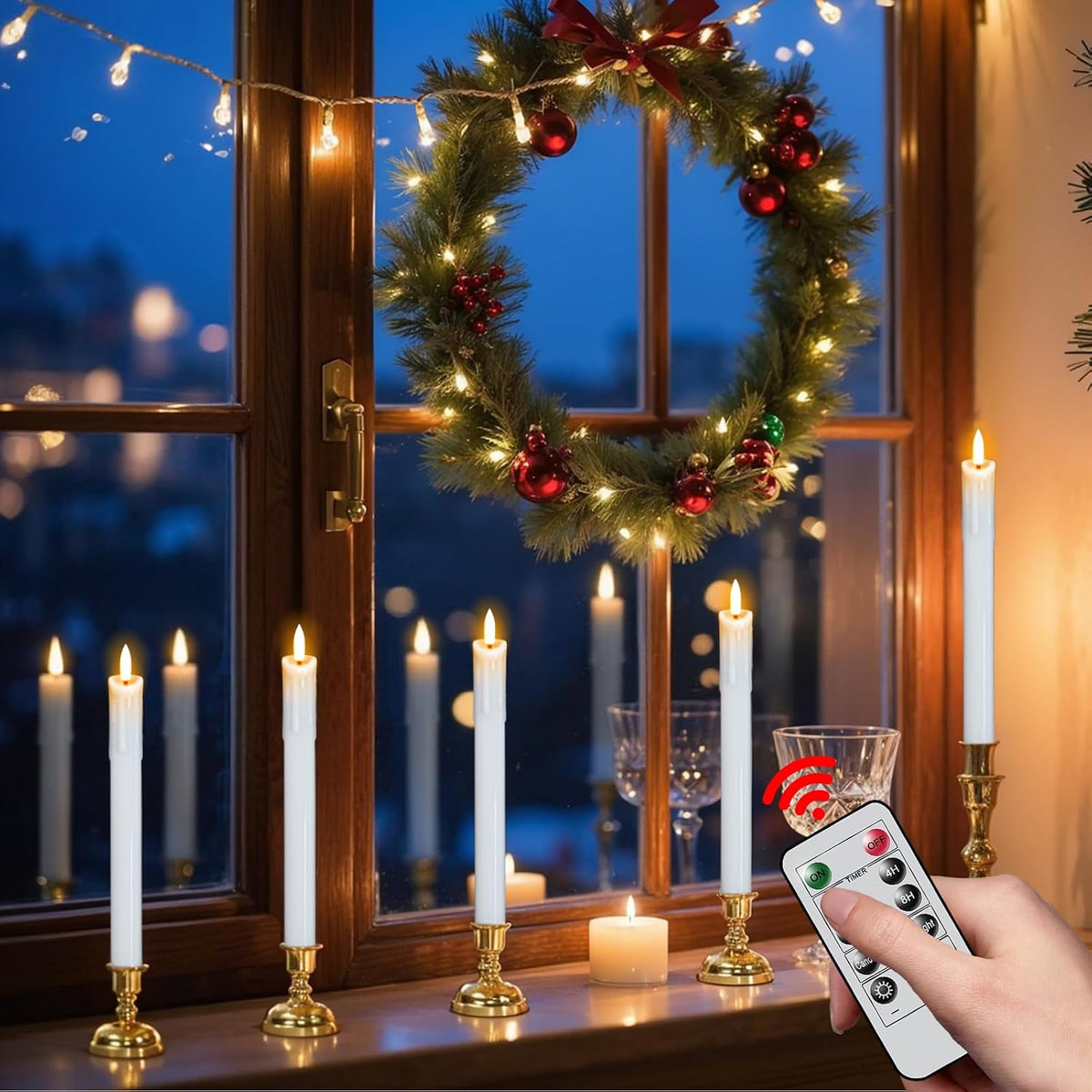 White Dripping Flameless Taper Candles with Remote Timer 3 Pack