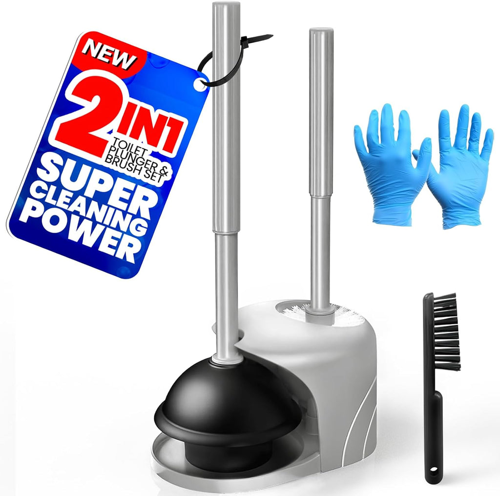 4in1 Toilet Plunger and Brush Set - Home Bathroom Cleaning Tools