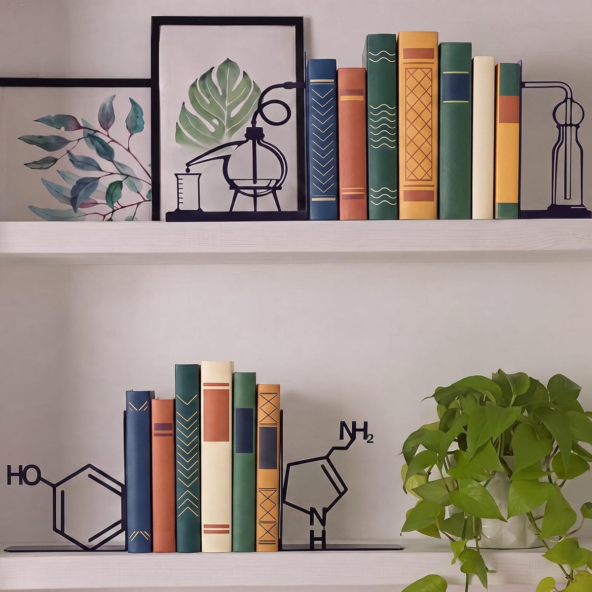 4 Pcs Chemistry Metal Bookends for Home Office Laboratory Decor