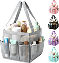 Mesh Shower Caddy Portable for College Dorm Room Essentials, Large Foldable Camp Travel Shower Bag with 9 Pockets, Quick Dry Bathroom Toiletry Tote Bag for Beach Swimming Gym Women Men (Grey)