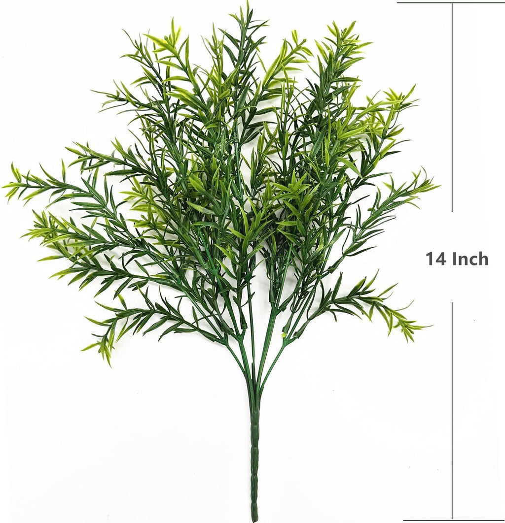 Artificial Rosemary Plants, Fake Plant Bushes Plastic Greenery Grass Faux Shrubs for Home Decor Kitchen Bathroom Farmhouse Room Shelf Desk Coffee Table Vase Pot Planter Filler DIY Decorations 6 Pack