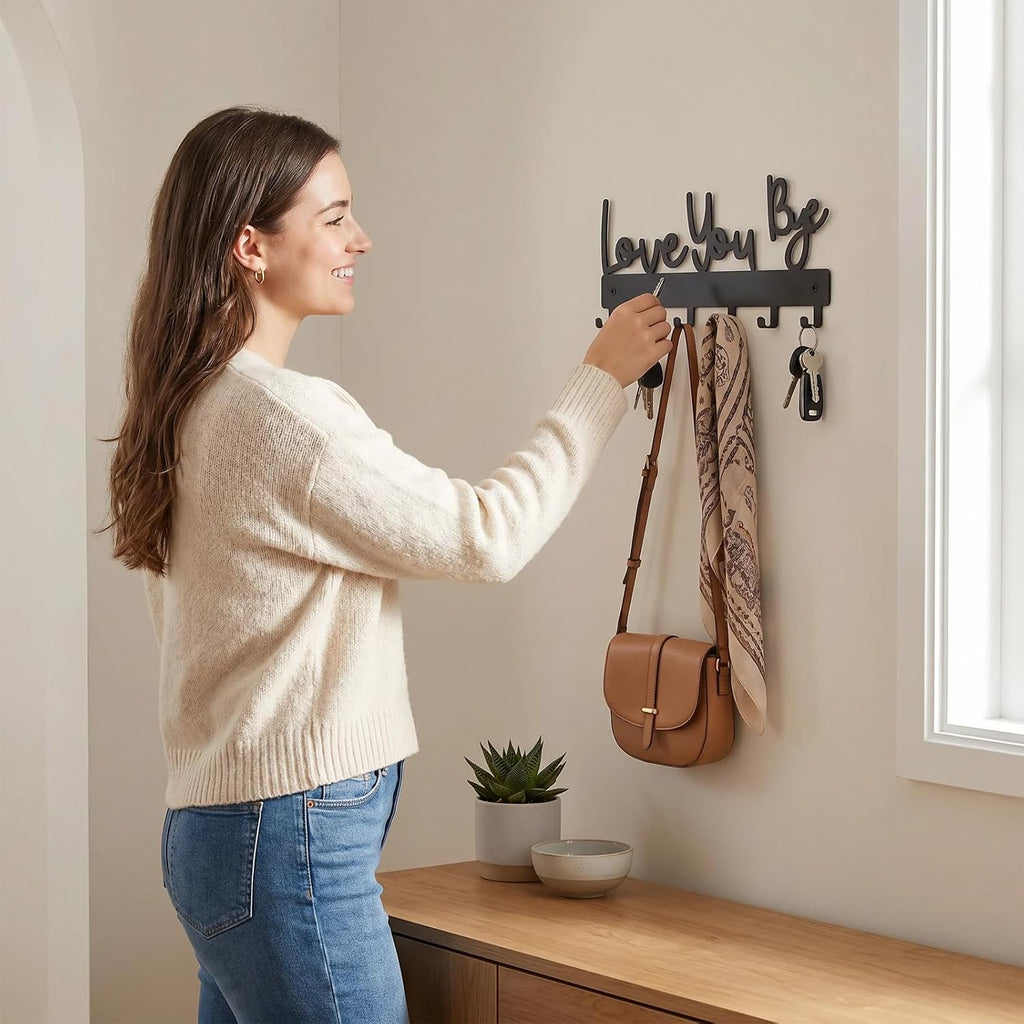 Heqxwl Cute Key Holder Wall Mount, Love You Bye Entryway Key Rack