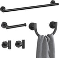 Matte Black Towel Bar Set, 5-Piece Bathroom Hardware Set with Smiley Face Towel Rings, Stainless Steel Wall-Mounted Towel Rack Set 23.6 Inch