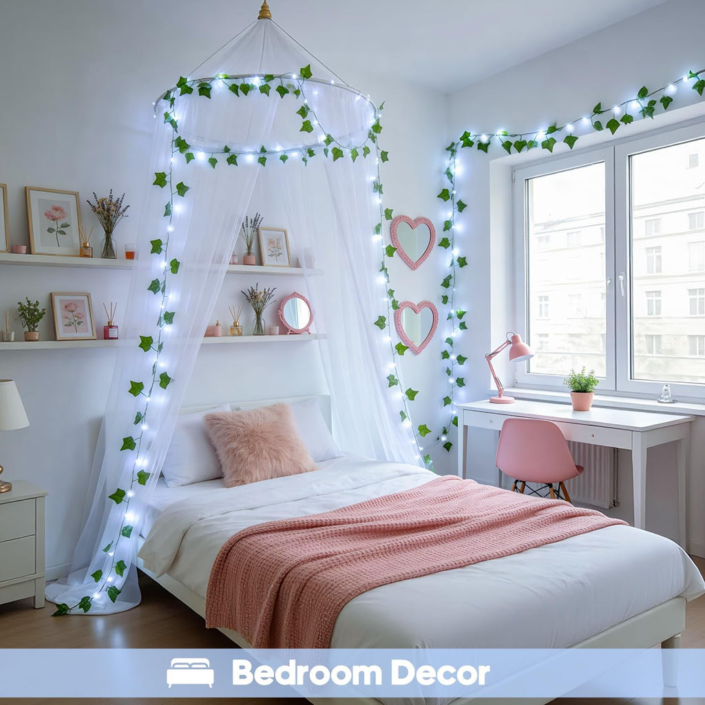 JMEXSUSS 33Ft Vines with Lights Battery Operated, 100 LED, White