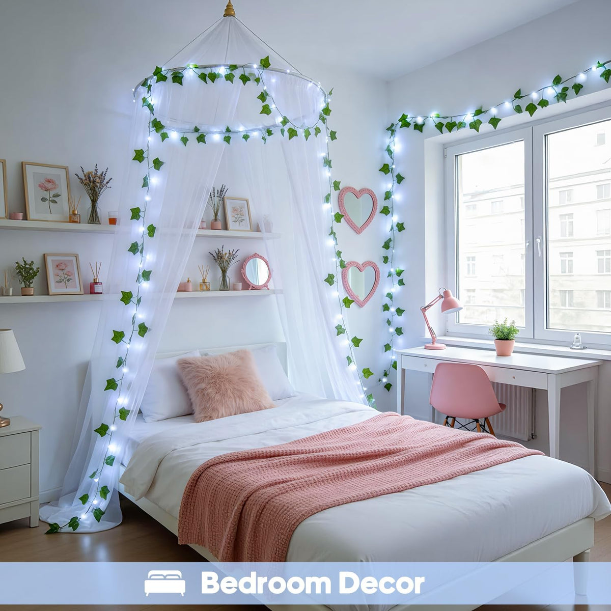 JMEXSUSS 33Ft Vines with Lights Battery Operated, 100 LED, White
