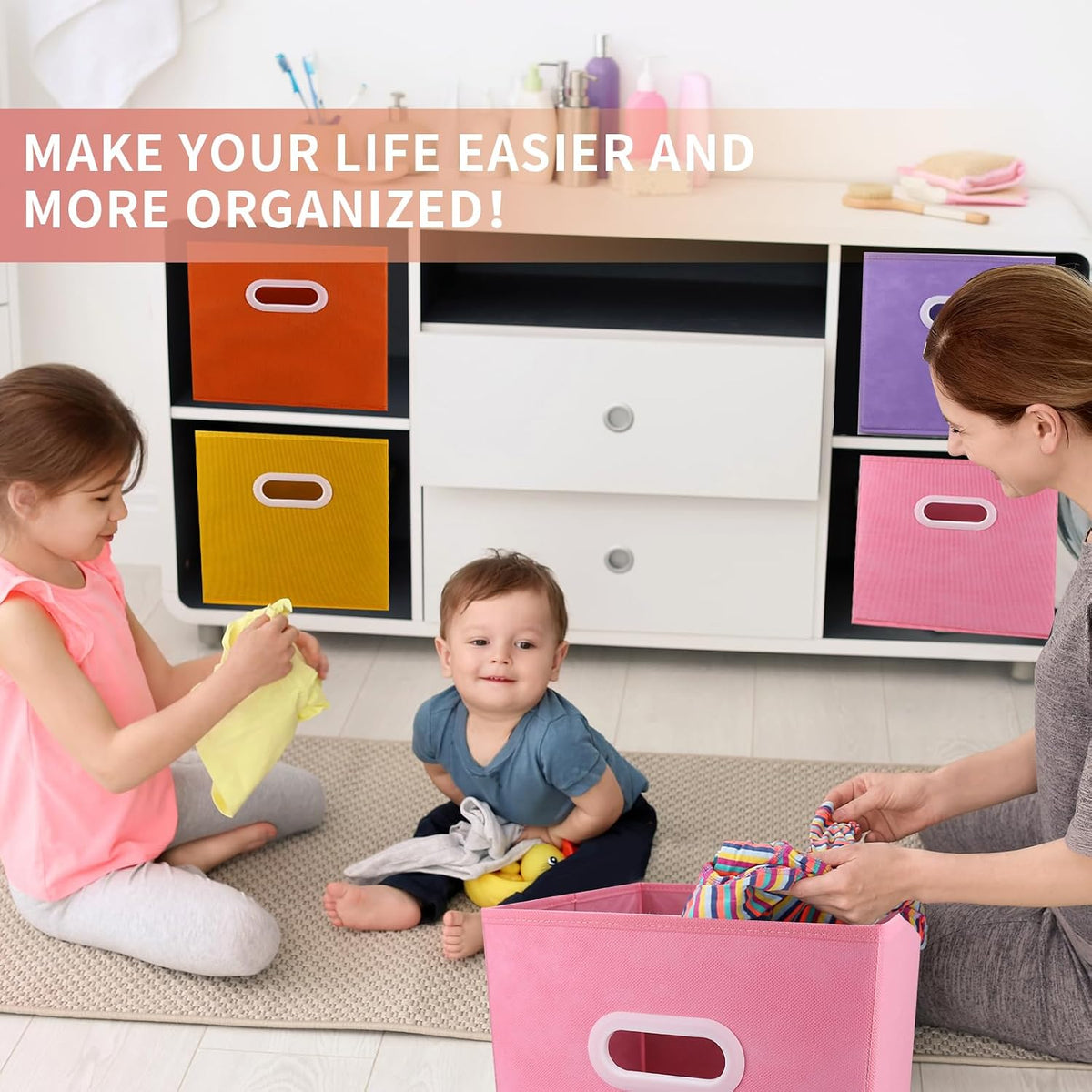 Lourome 11 inch Cube Storage Organizer, 6Color 6 Pack, with Handle