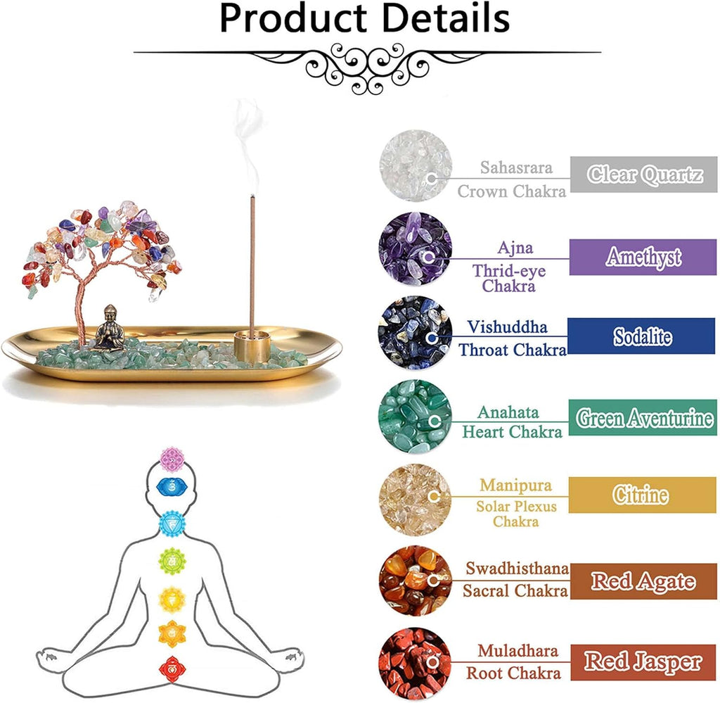 Jovivi Crystal Incense Holder for Sticks, Healing Crystal Stone Money Tree Buddha Statue Set Incense Burner, Incense Trays for Wealth, Good Luck,Yoga Meditation Home Decor