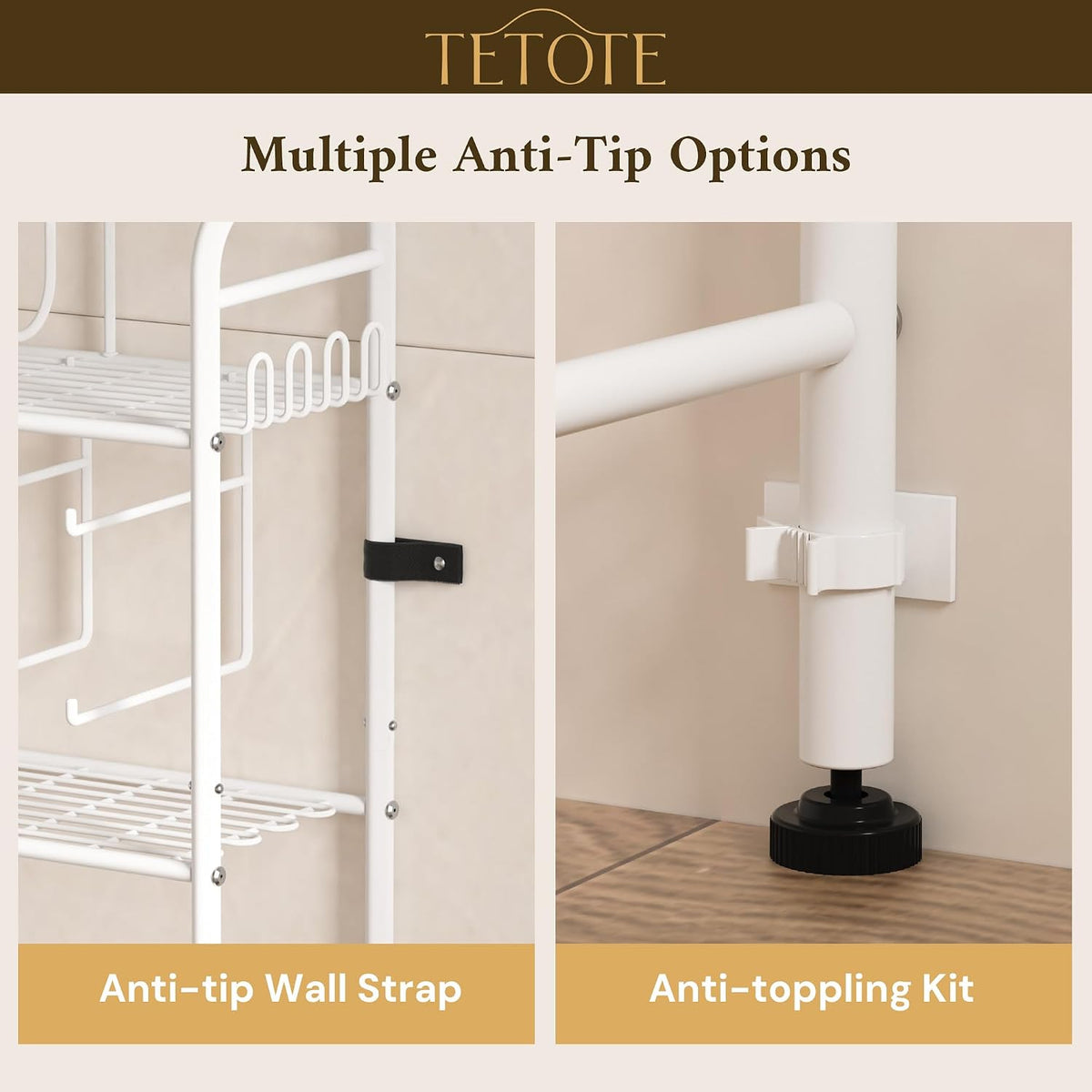 TETOTE Over the Toilet Storage Cabinet, 3-Tier White Bathroom Shelves Over Toilet with Toilet Paper Roll Holder, Freestanding Metal Rack