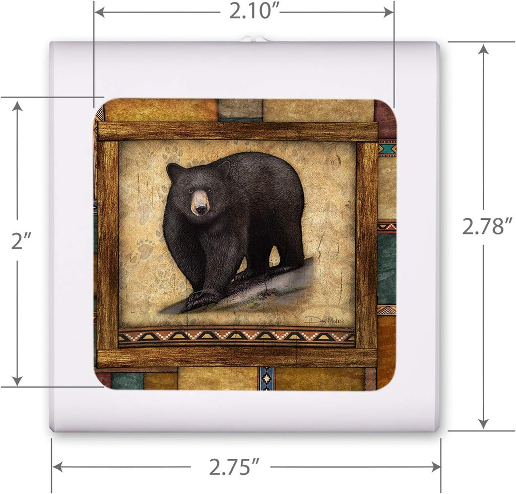 Art Plates Dimmable LED Night Light - Rustic Black Bear Print - Plug-in with Dusk to Dawn Sensor, Adjustable Brightness - Ideal for Bathroom, Bedroom, Cabin, Hallway, Kitchen