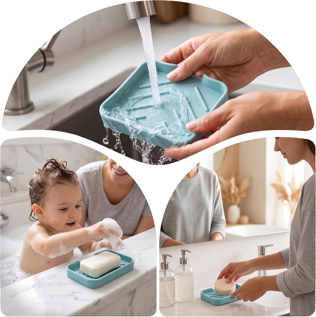 HO2ME Silicone Toothbrush Holder with Soap Dish, Flexible Organizer