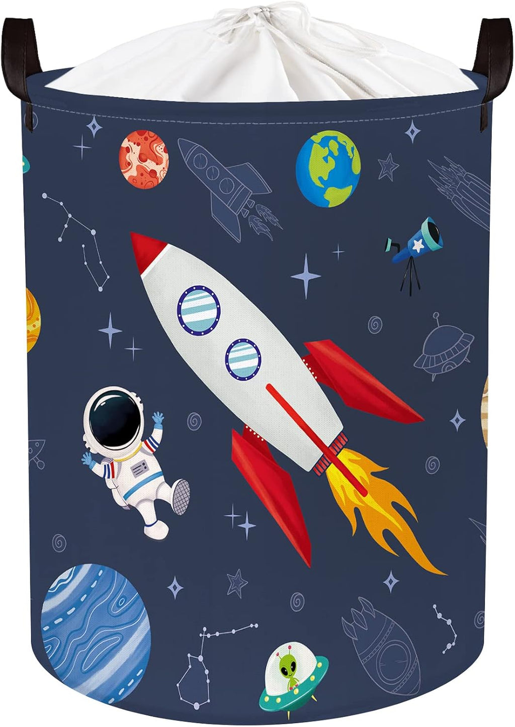 Clastyle 63L Cosmic Astronaut Rocket Laundry Hamper for Boy Large Large Collapsible Dirty Clothes Kid Laundry Basket Dark Blue Toys Storage Basket with Lid, 15.7x19.7 in