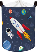 Clastyle 63L Cosmic Astronaut Rocket Laundry Hamper for Boy Large Large Collapsible Dirty Clothes Kid Laundry Basket Dark Blue Toys Storage Basket with Lid, 15.7x19.7 in