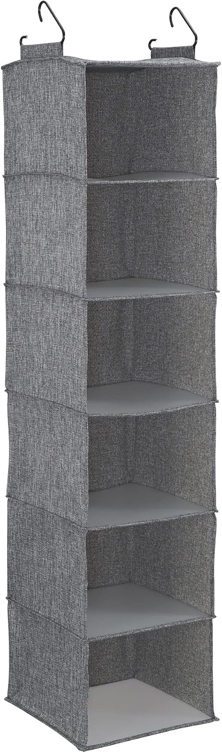 Household Essentials 6 Shelf Hanging Closet Organizer, Hanging Closet Shelf, Fabric Poly Linen and PEVA Shelving