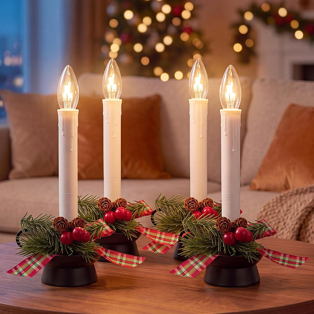 4PK Christmas Window Candle Light, 11" LED Antique Black Chamberstick