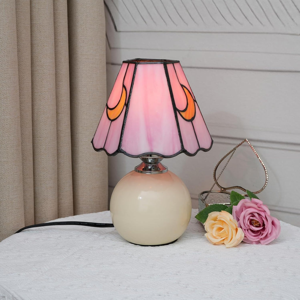 Tiffany Lamp Stained Glass Table Lamp Moon Mushroom Pink Cute Small Bedside lamp Living Room Dining Room Office Decoration Desk lamp Home Decoration Creative Gift Scene Prop