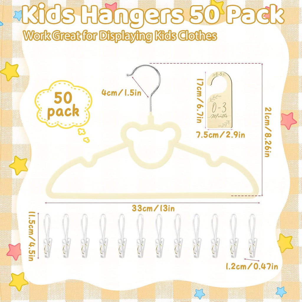 50 Pack Velvet Baby Hangers with Clips Kids Hangers with Size Dividers