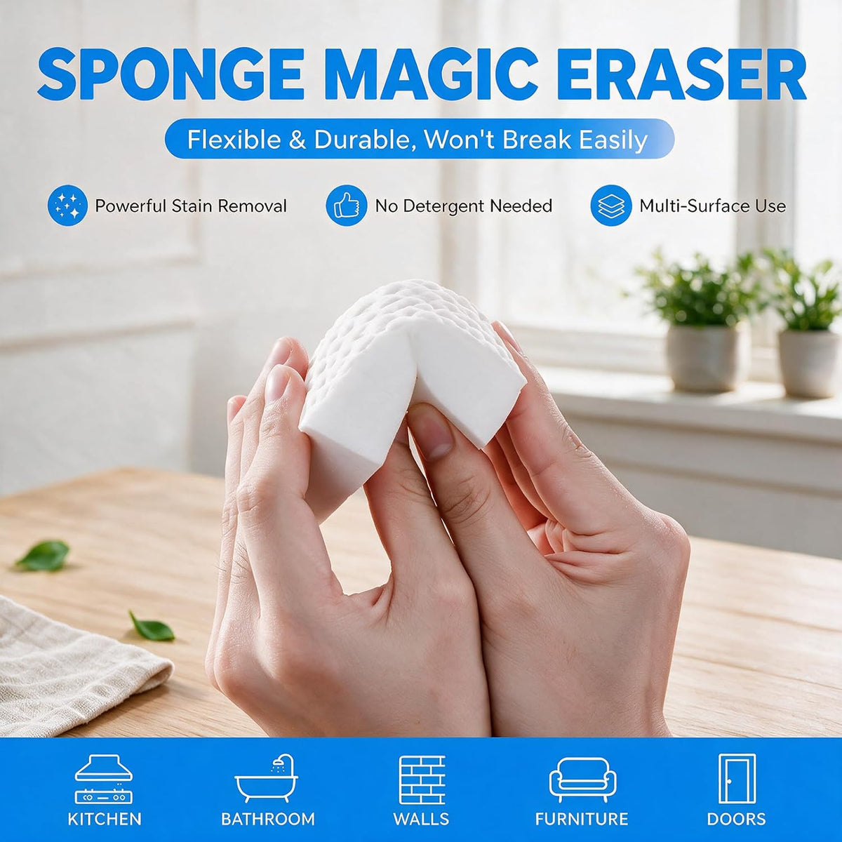 Waffle-Textured Magic Eraser Sponges, High-Density Melamine, 50 Pack