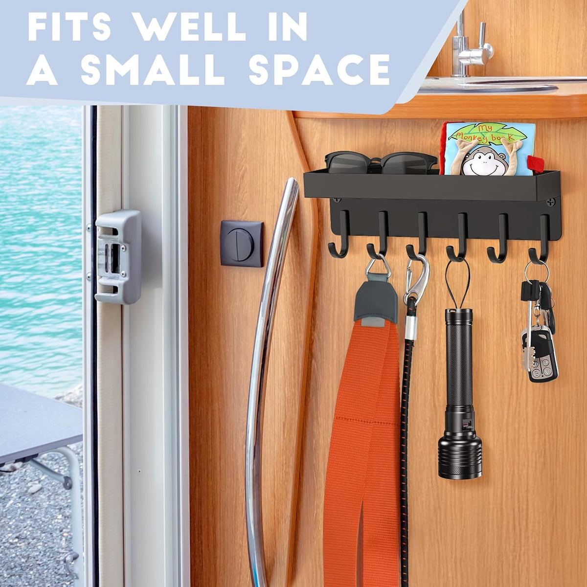 Magnetic Key Holder, Wall Mount Key Rack with Shelf, 9.65 in, Black