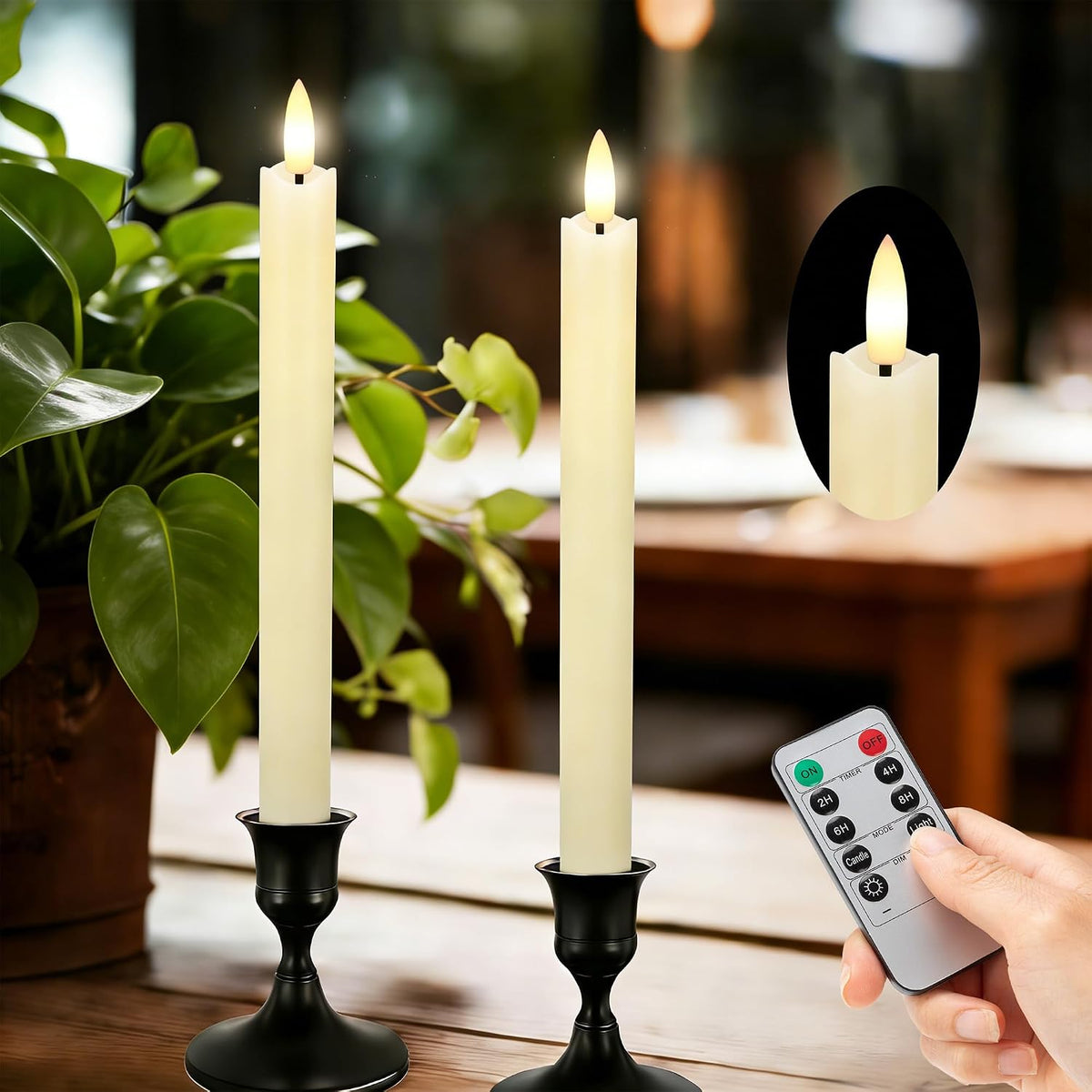 JOIONE Ivory Flameless Taper Candles with Remote, 6 Pack Flickering Tapers