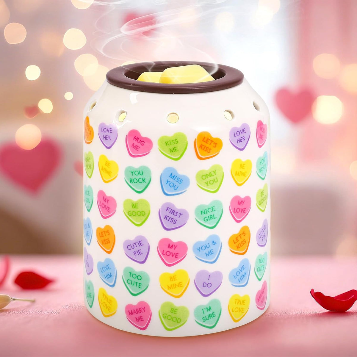 FYSUIMU Valentine' s Day Wax Melt Warmer Scented Candle Melter Candy Color Conversation Heart Electric Burner with Light Bulb for Women Gifts Home Decorations
