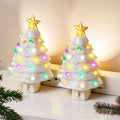 Brightever 2-Pack Ceramic Christmas Tree Night Lights, 6" H UL Certified C7 Christmas Nightlight Plug into Wall with Multicolor Bulbs, On/Off Switch, Vintage Xmas Decor for Bathroom, Bedroom - White