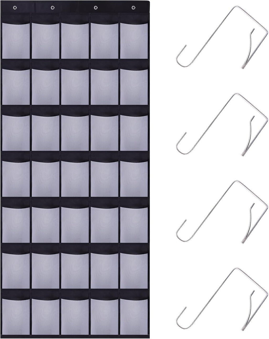 35 Pocket Over Door Shoe Organizer with 4 Metal Hooks（Black-White）