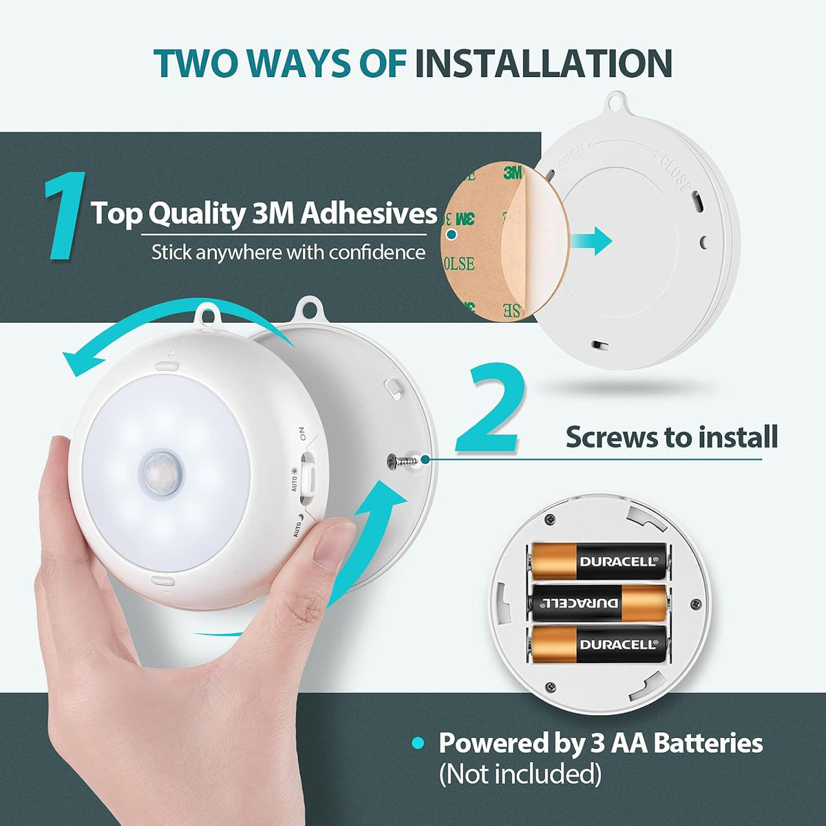 Alivation Motion Sensor Light Indoor, LED Closet Light Battery Operated, Night Light Under Cabinet Lighting, 3 AA Battery Powered, Puck Lights for Wall, Stair, Dimmable (6 Pack)