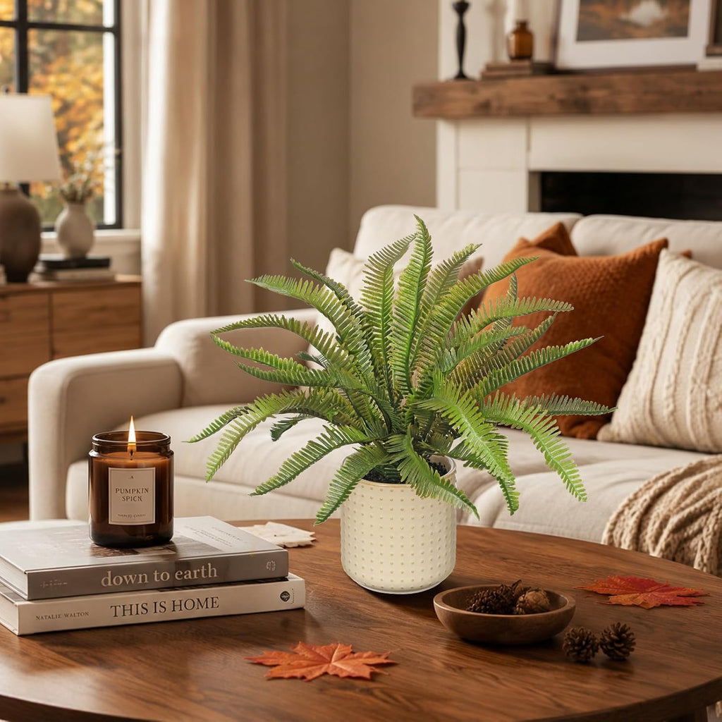 2 Pack Artificial Boston Fern Potted Plants, Small Fall Faux Plant in Pots