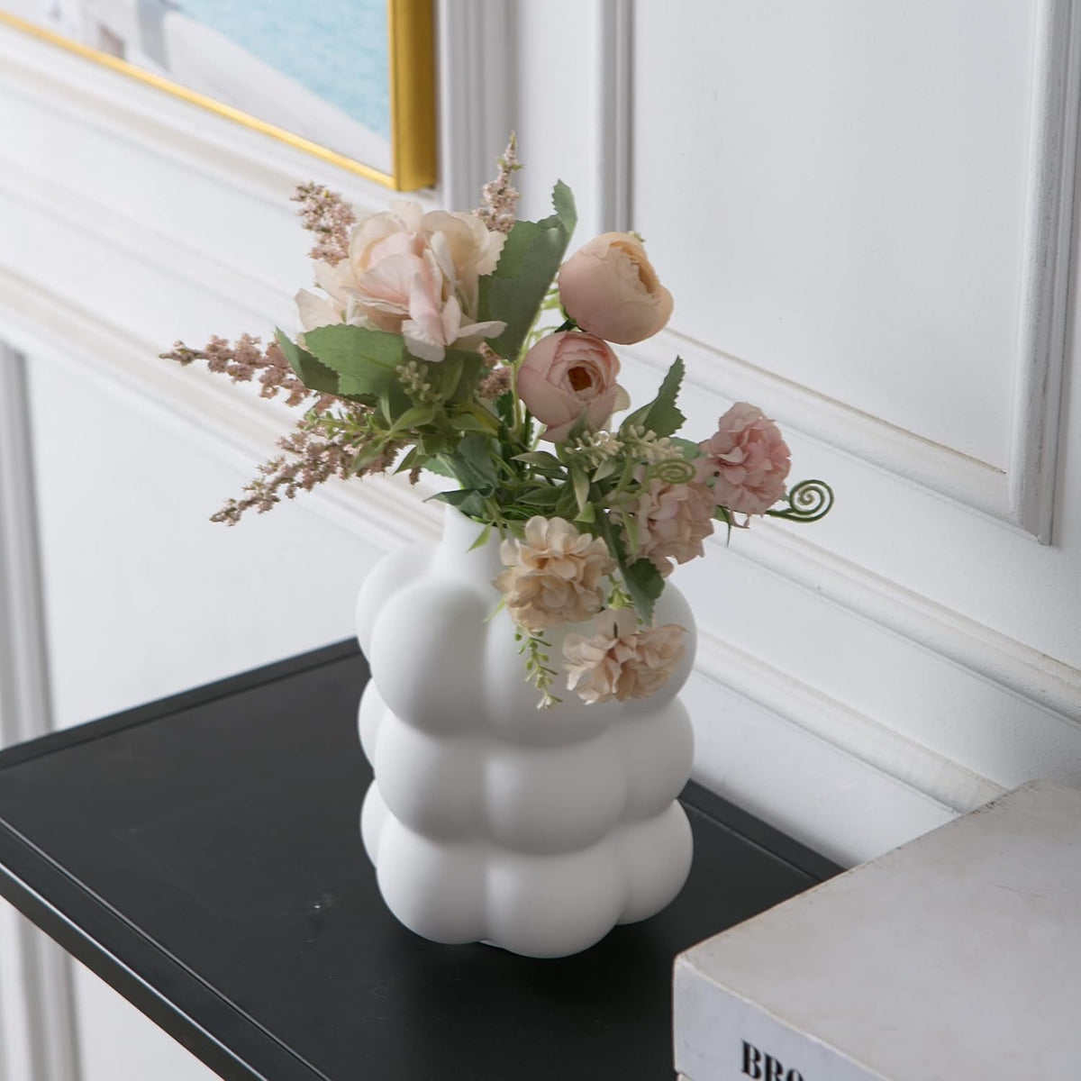 Mowtanco White Ceramic Vase, Modern Small Vase for Centerpiece 6.7" Tall