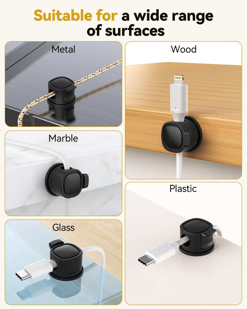 8Pack Rotatable Cord Organizer, INCHOR Cable Organizer, Spring Cable Clips with Clasp Lock, Smooth Adjustable Cord Holder for Nightstand Car Home Office (Black)