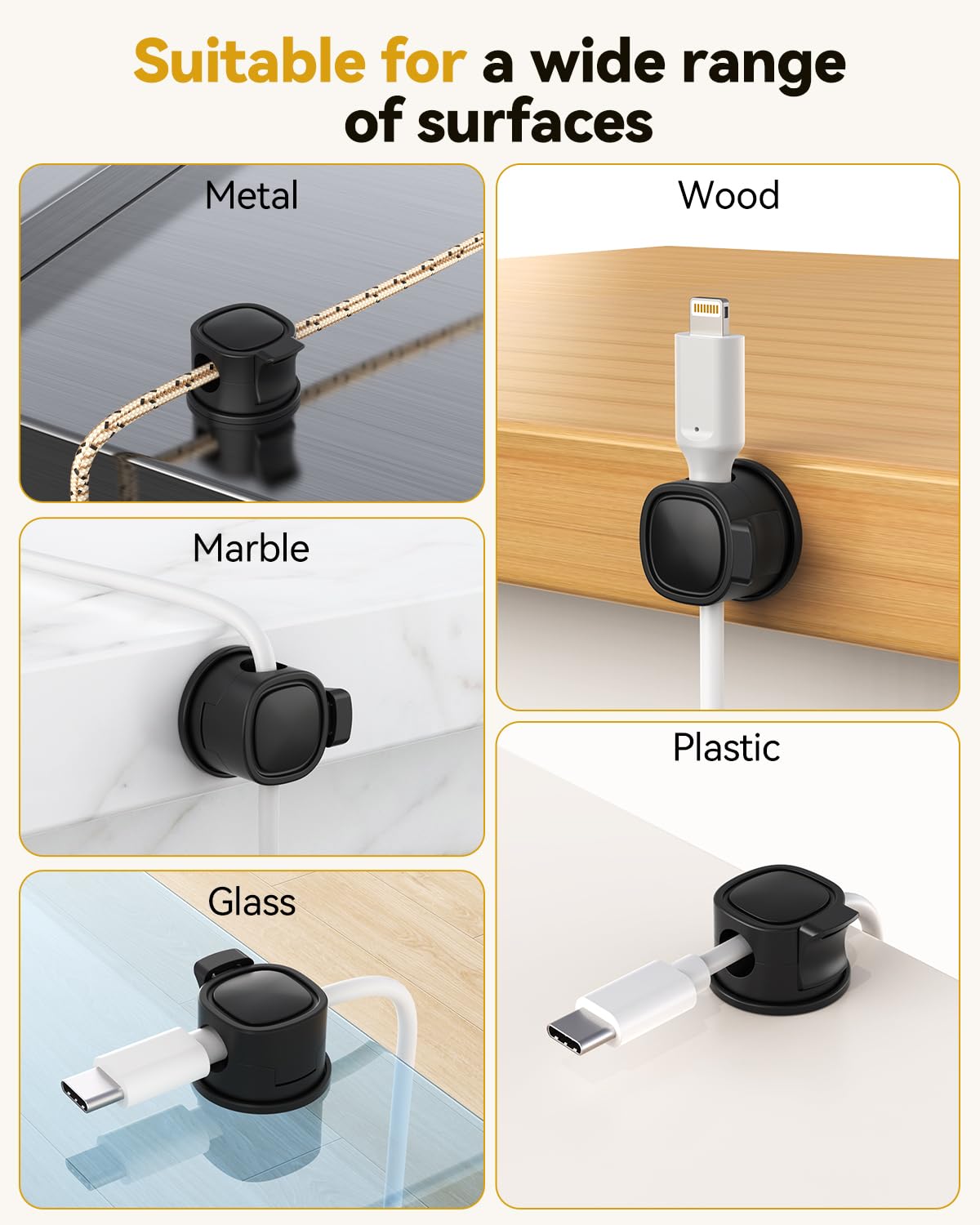 8Pack Rotatable Cord Organizer, INCHOR Cable Organizer, Spring Cable Clips with Clasp Lock, Smooth Adjustable Cord Holder for Nightstand Car Home Office (Black)