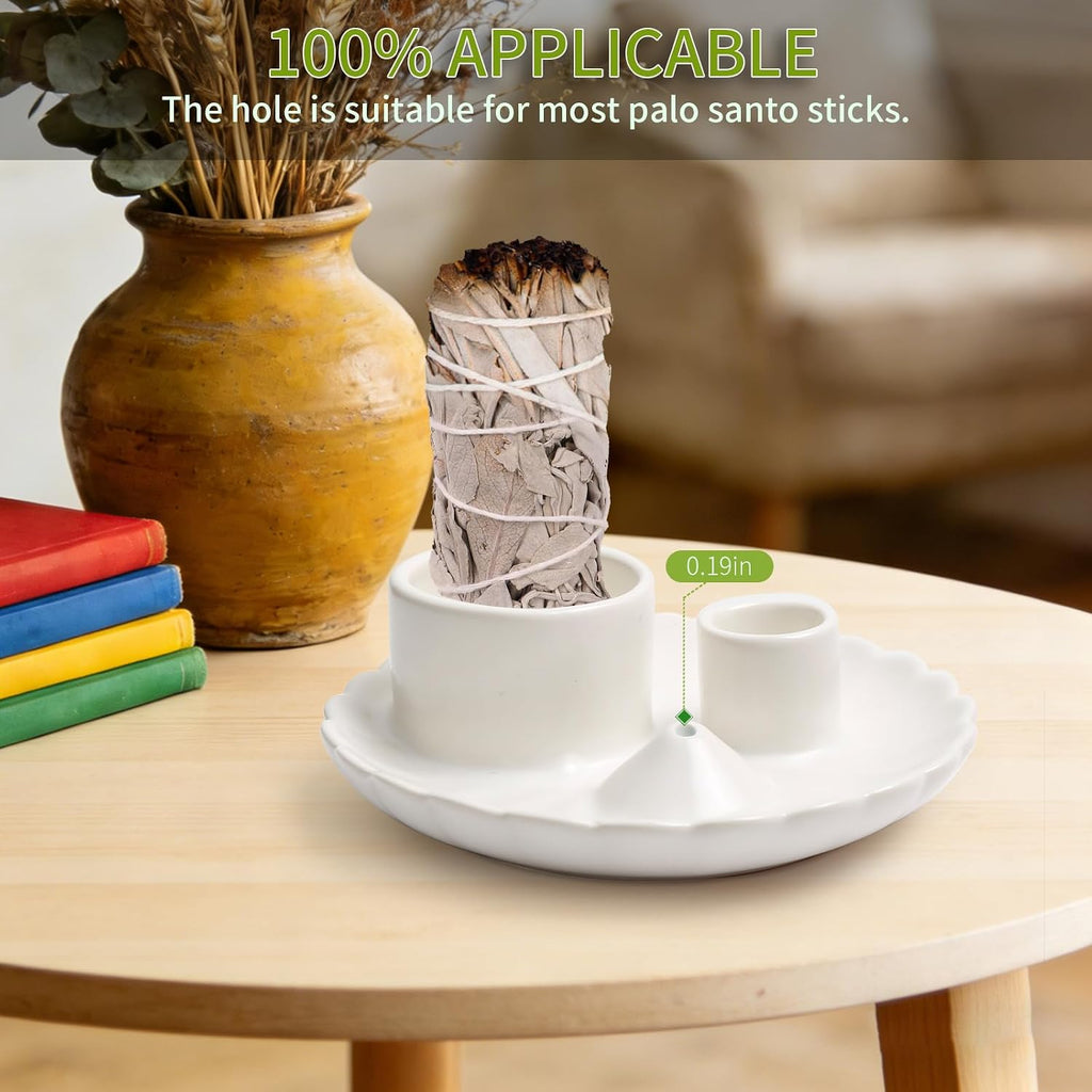 Palo Santo Sticks Holder, 4 in 1 Incense and Candle Holder White