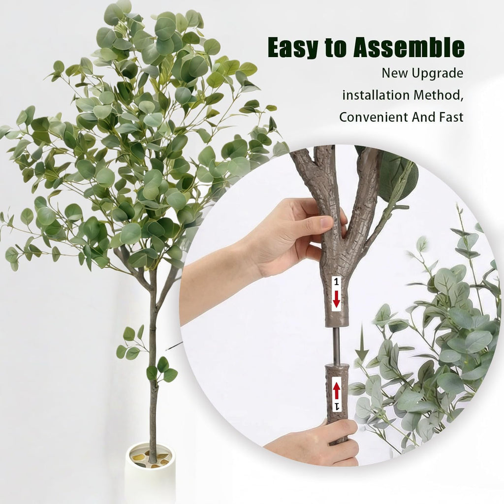 5FT Fake Eucalyptus Plant, Silk Artificial Tree with White Pot