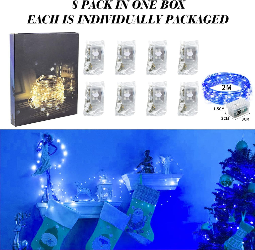 ZGWJ 8 Pack Blue Fairy Lights, Mini String Lights