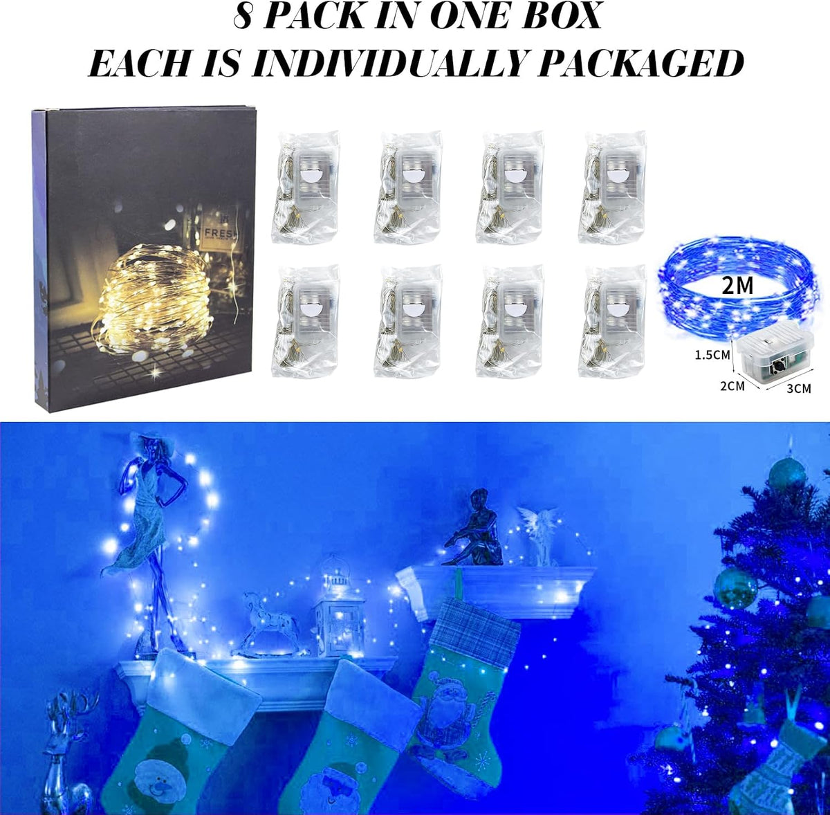 ZGWJ 8 Pack Blue Fairy Lights, Mini String Lights