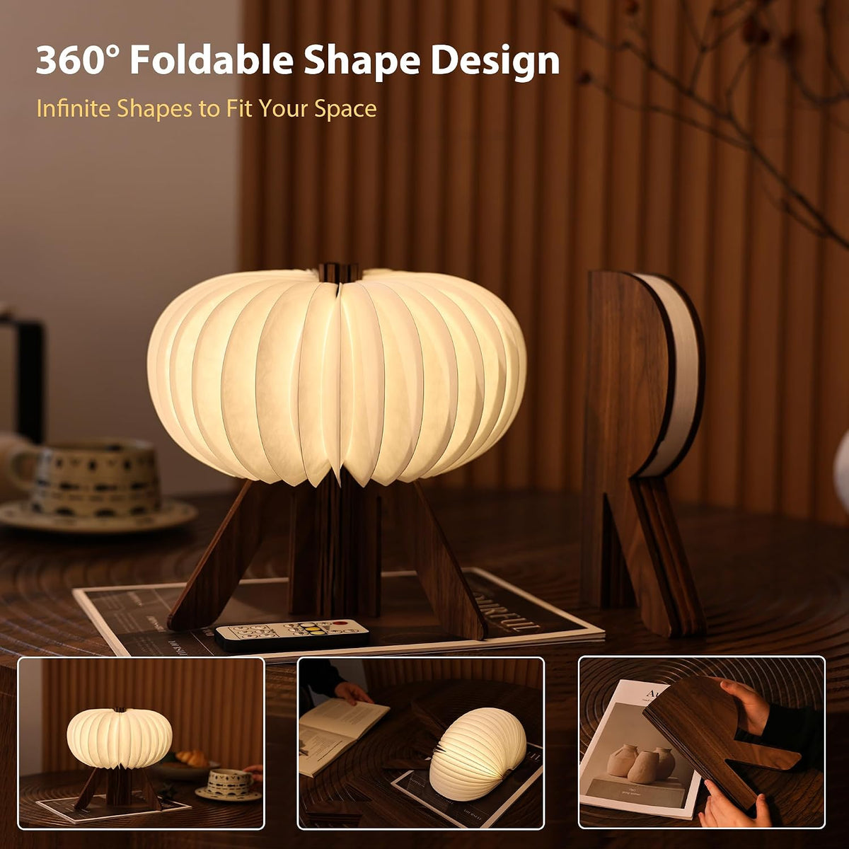 Pumpkin Table Lamp, Portable Night Light, Rechargeable Paper Lamp