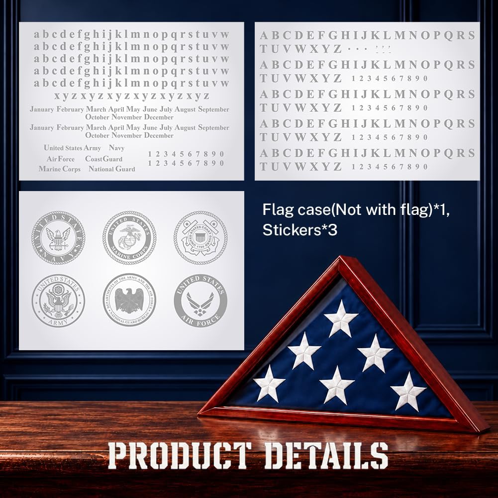 Flag Display Case for 5x9.5' Burial Flag with Custom DIY Stickers