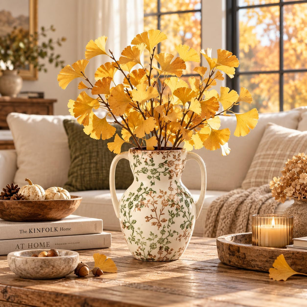 Emotionally Grounded Vase, Vaseking Large Ceramic Rustic Vase with 2 Handles, 8.3 inch Green and Beige Decorative Farmhouse Tall Vases for Home Decor, Living Room, Enterway, Table Decoration