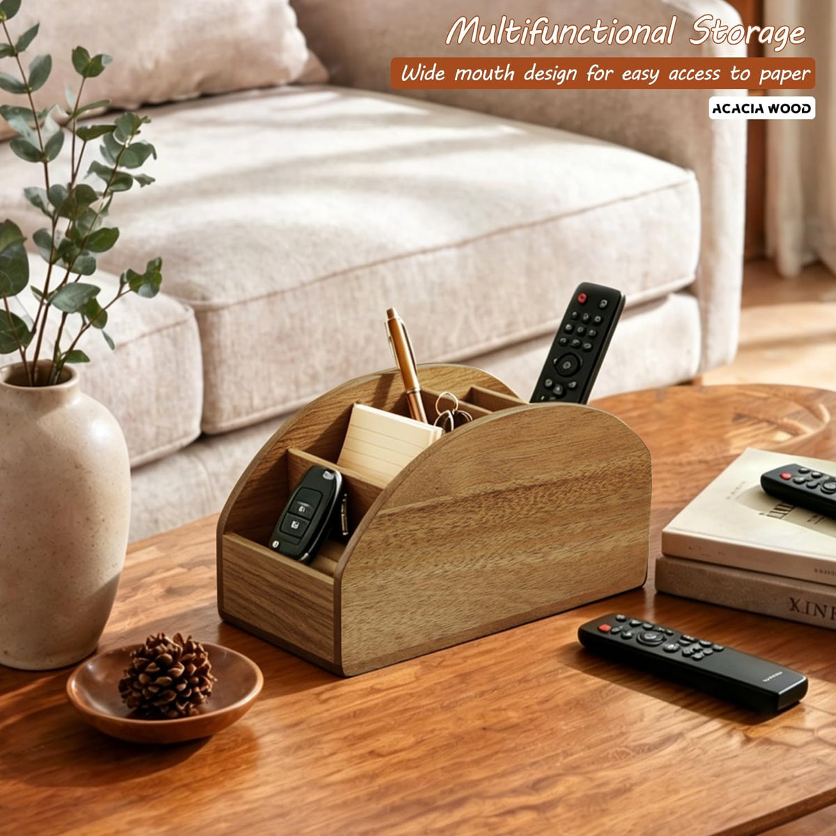 Wood TV Remote Control Holder, Cute Pen/Pencil Holder, Desktop Organizer