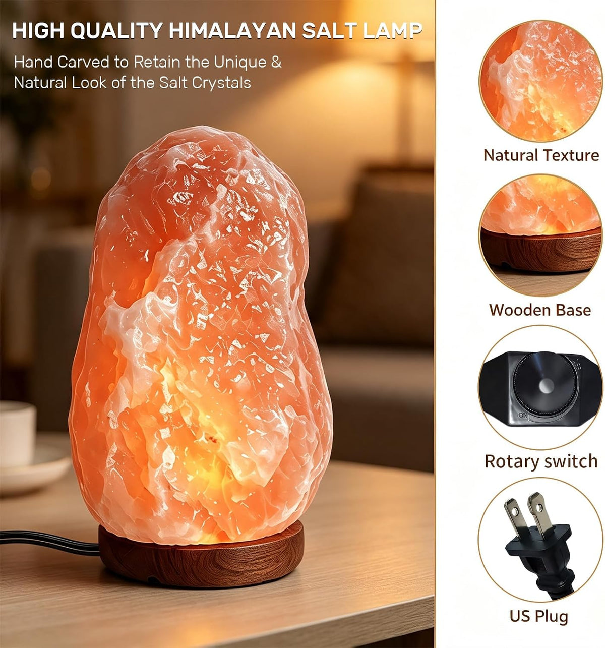 Himalayan Salt Lamp 7-11Lbs, Natural Pink Salt Lamps with Brightness Control Dimmer Switch, Wooden Base & Salt Lamps Bulb Pink Salt Lamp Genuine Pakistani Productuct