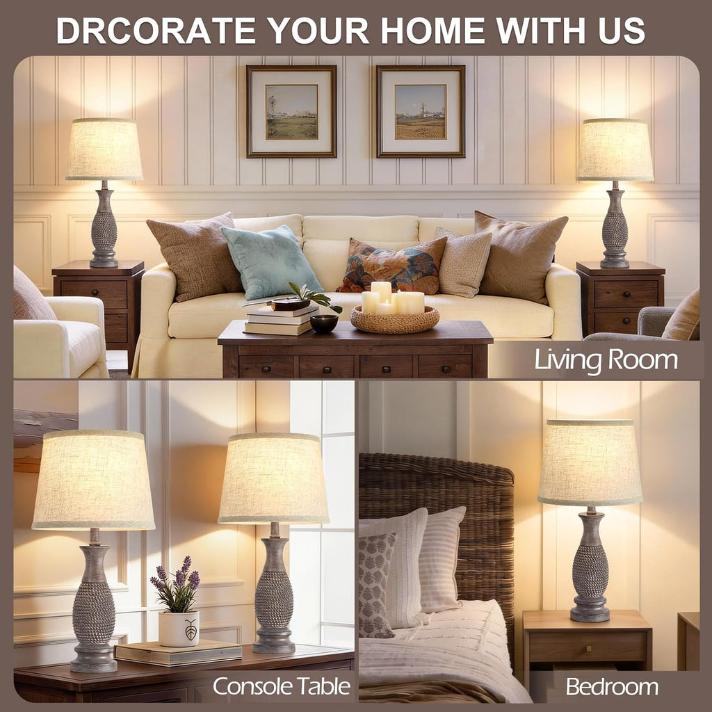 21.6" Bedside Lamps Set of 2, Resin Lamp for Bedroom Farmhouse Table Lamps